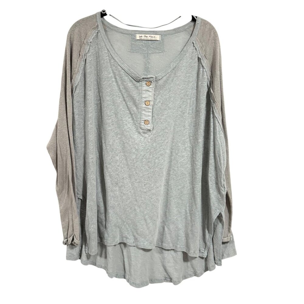 Free People We the Free Grand Slam Henley Size M NWOT Gray and Heather Gray Blue
